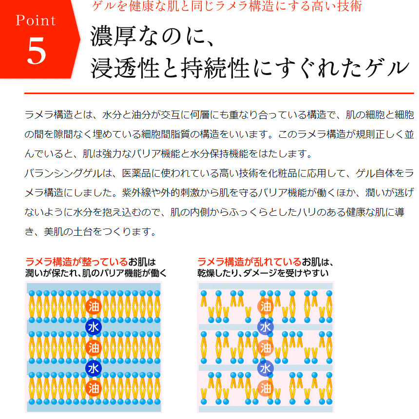 ゲルを健康な肌と同じラメラ構造にする高い技術