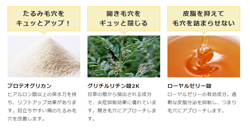たるみ毛穴をキュッとアップ!開き毛穴をギュッと閉じる 皮脂を抑えて毛穴を詰まらせない