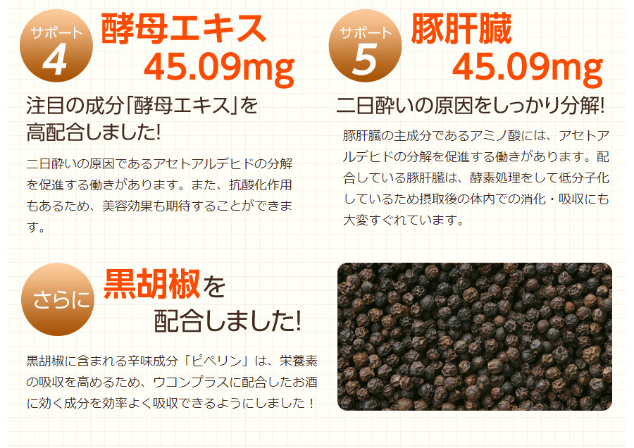 酵母エキス45.09mg 豚肝臓45.09mg さらに黒胡椒を配合しました!