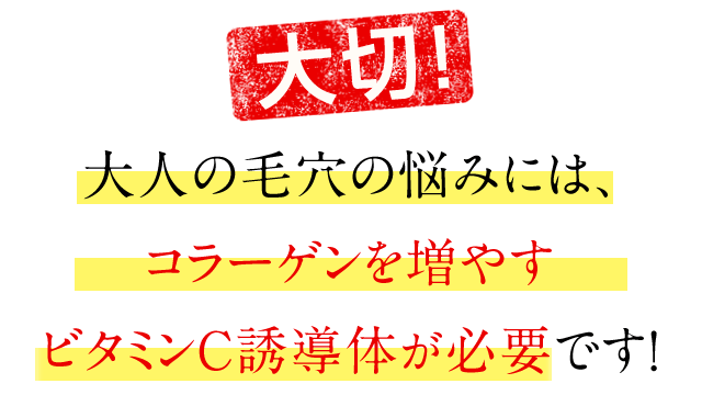 【大切！】大人の毛穴の悩みには、コラーゲンを増やすビタミンC誘導体が必要です！