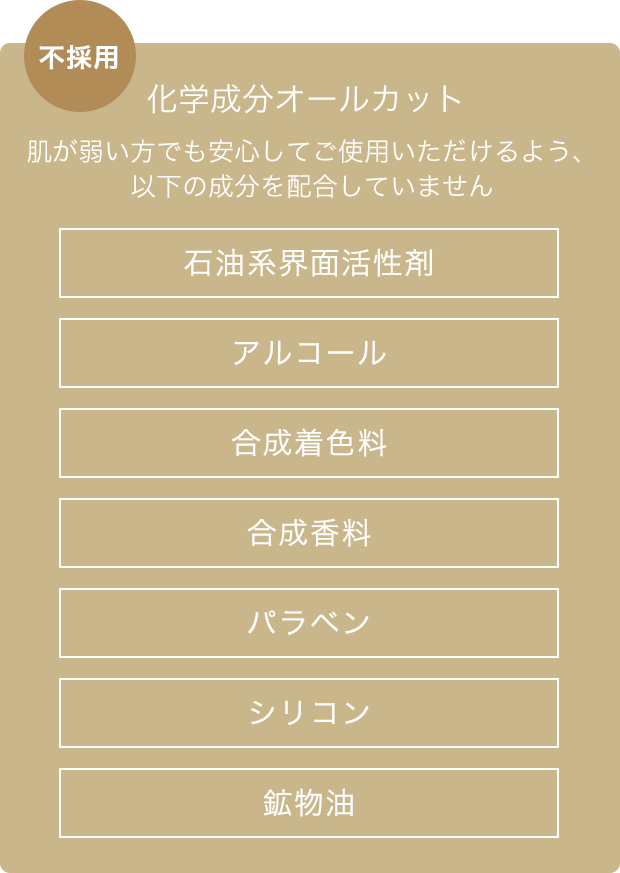 ナチュラルエレメンツの製品は、以下の成分を配合していません