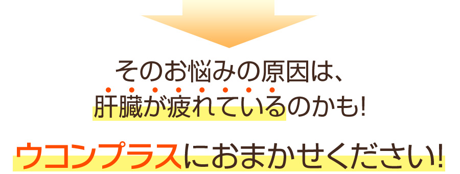 そのお悩みの原因は肝臓が疲れているのかも！ウコンプラスにお任せください！